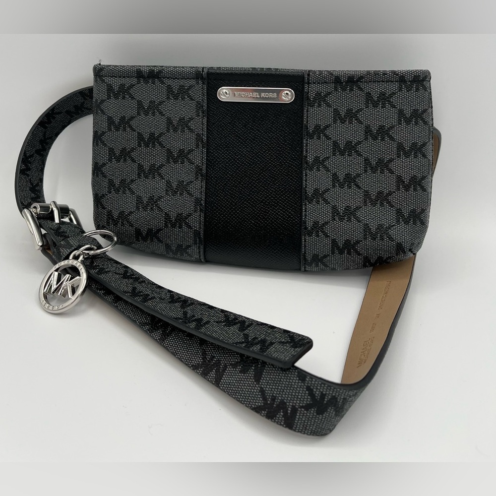 Michael Kors Black and Gray with Silver Charm. Elegant Belt Bag!